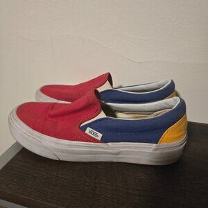 Slip on Vans Wmns 7, Mens 5.5 Red, yellow, blue